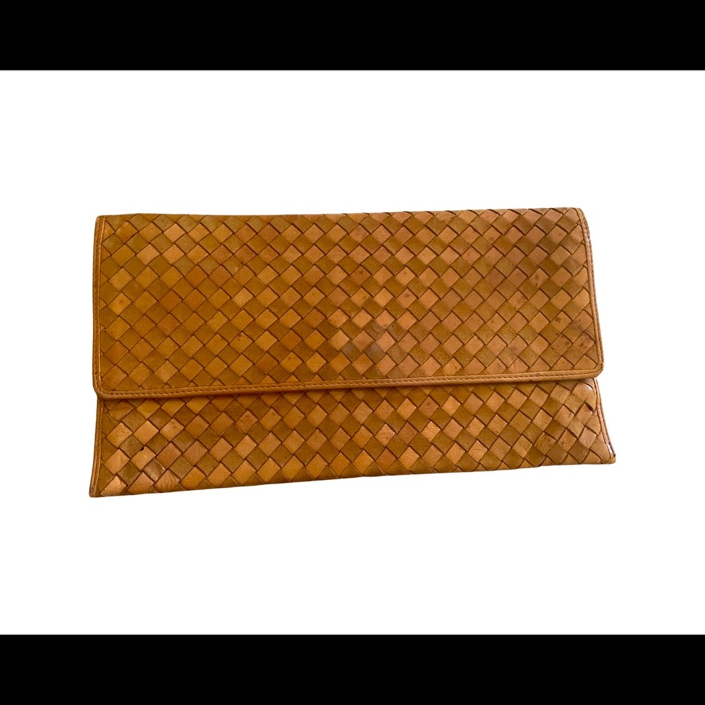 Vintage leather and suede Bottega Veneta intrecciato clutch purse